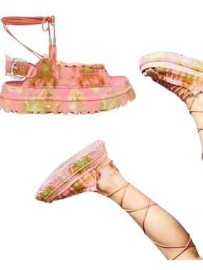 UGG X COLLINA STRADA Goldenglow Pink Floral Ankle Wrap Rare Whimsigoth Sandals